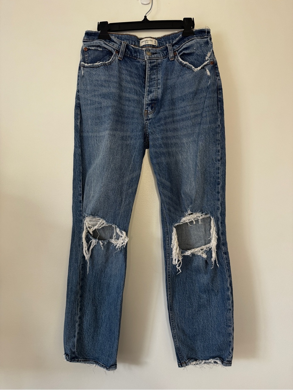 Abercrombie & Fitch Jeans The Dad High Rise Distressed Medium Blue Denim Sz 30